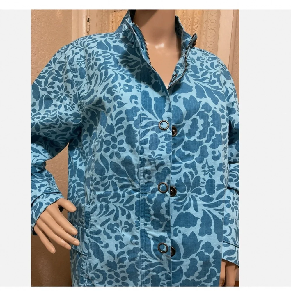 Coldwater Creek Damask Blue Medium Full Zip With Snaps Jacket New with TAG - Picture 8 of 10